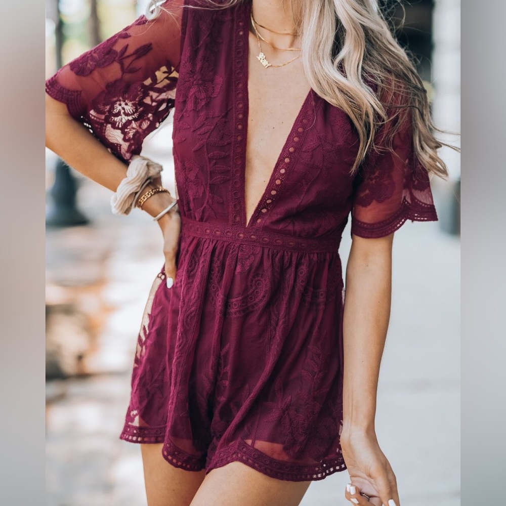 Lace Artemis Romper- Wine
